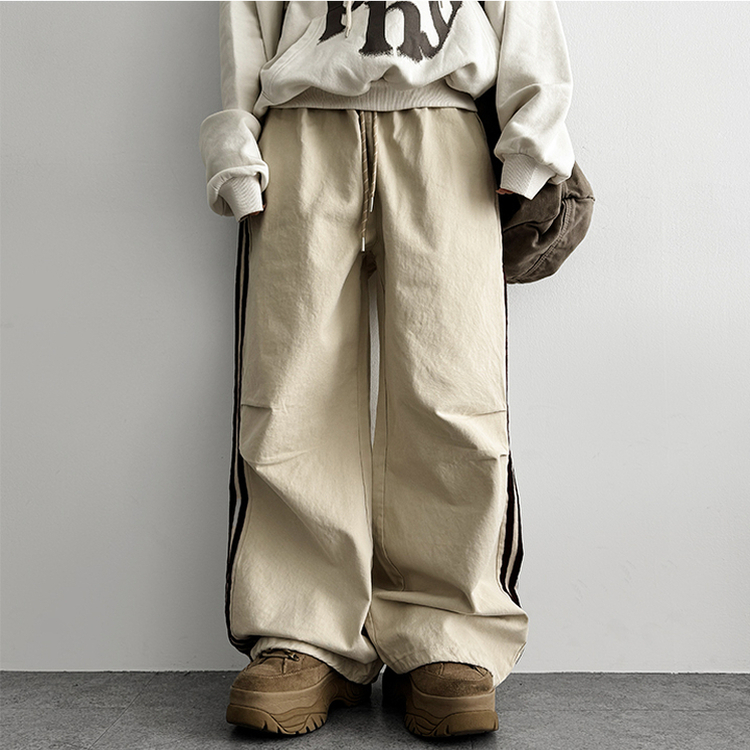 トラックラインコットンワイドパンツ BEIGE
