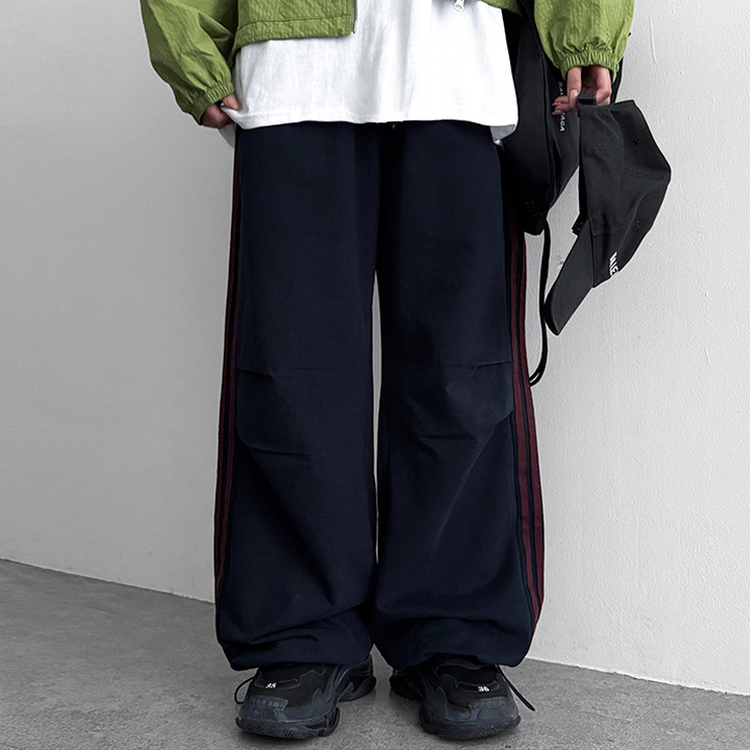 トラックラインコットンワイドパンツ NAVY