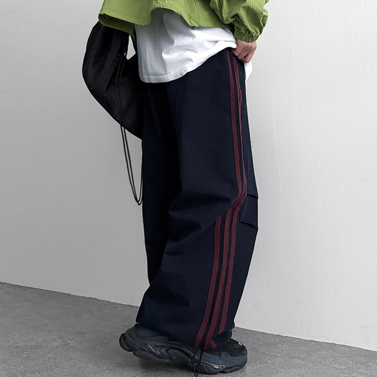 トラックラインコットンワイドパンツ NAVY