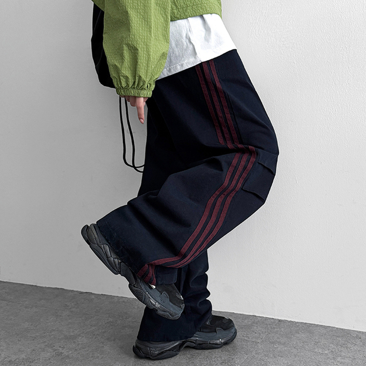 トラックラインコットンワイドパンツ NAVY