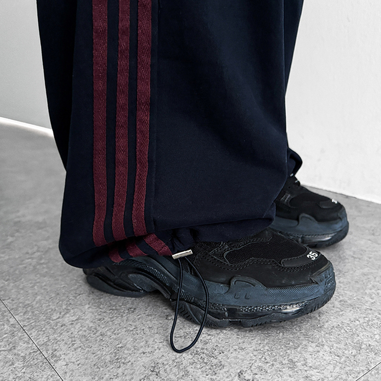 トラックラインコットンワイドパンツ NAVY