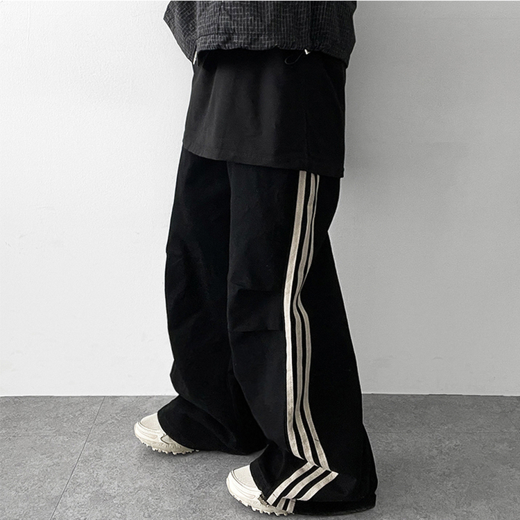 トラックラインコットンワイドパンツ BLACK