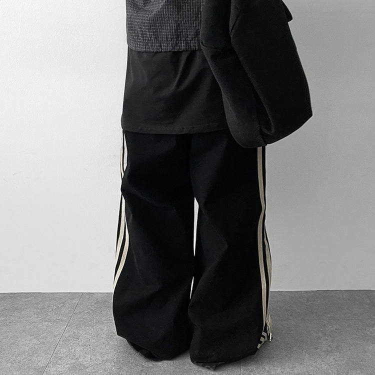 トラックラインコットンワイドパンツ BLACK