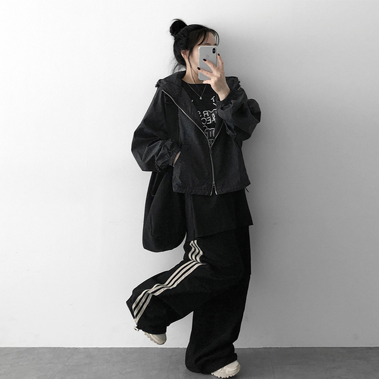 トラックラインコットンワイドパンツ BLACK