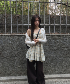 ミニワンピース フリルチェックティアードワンピース YELLOW
