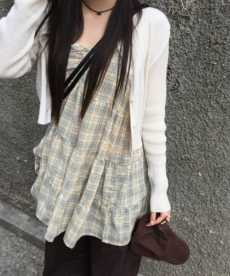 フリルチェックティアードワンピース YELLOW