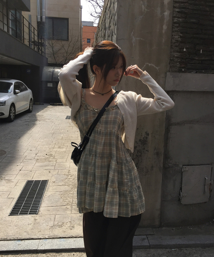 フリルチェックティアードワンピース YELLOW