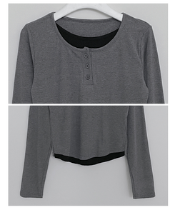 ボタンバイカラーレイヤード長袖Tシャツ