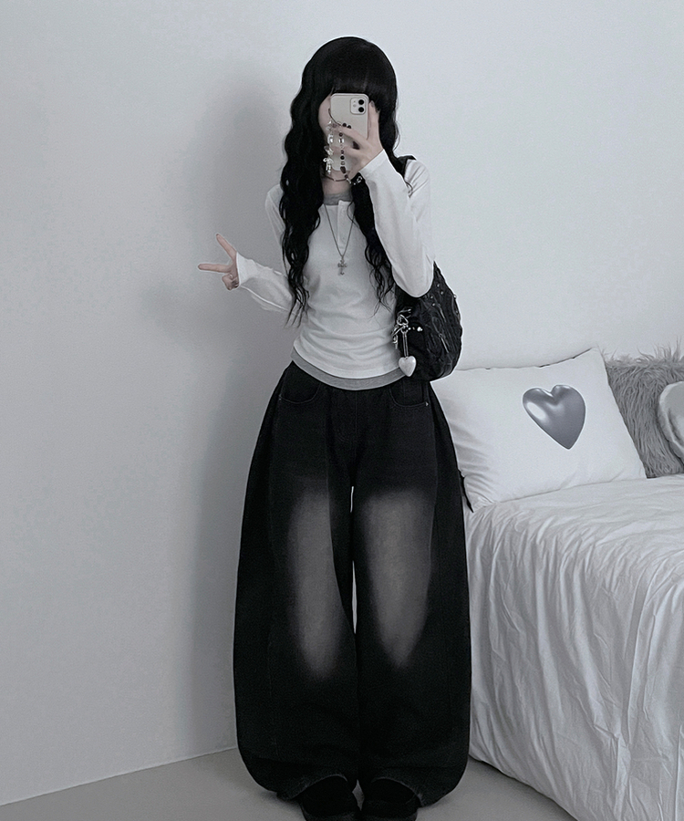 봄신상리카버튼배색레이어드긴팔티셔츠 화이트