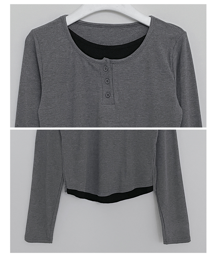 ボタンバイカラーレイヤード長袖Tシャツ