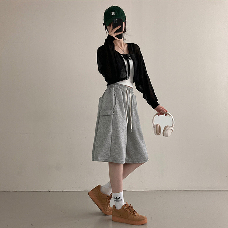 너디 사이드 비죠 트레이닝 반바지 버뮤다 팬츠 그레이