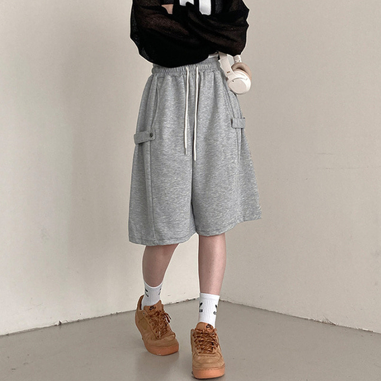 너디 사이드 비죠 트레이닝 반바지 버뮤다 팬츠 그레이