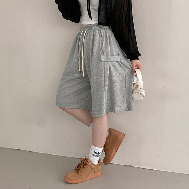 너디 사이드 비죠 트레이닝 반바지 버뮤다 팬츠 그레이