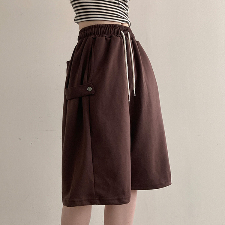 너디 사이드 비죠 트레이닝 반바지 버뮤다 팬츠 브라운