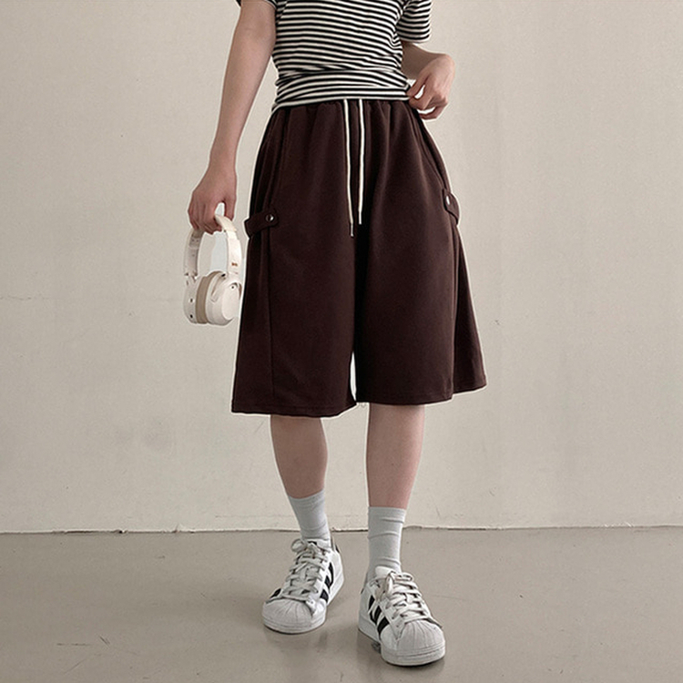 너디 사이드 비죠 트레이닝 반바지 버뮤다 팬츠 브라운