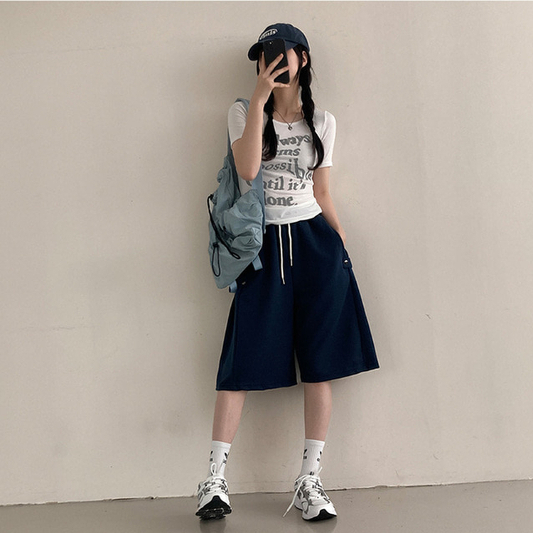 너디 사이드 비죠 트레이닝 반바지 버뮤다 팬츠 네이비