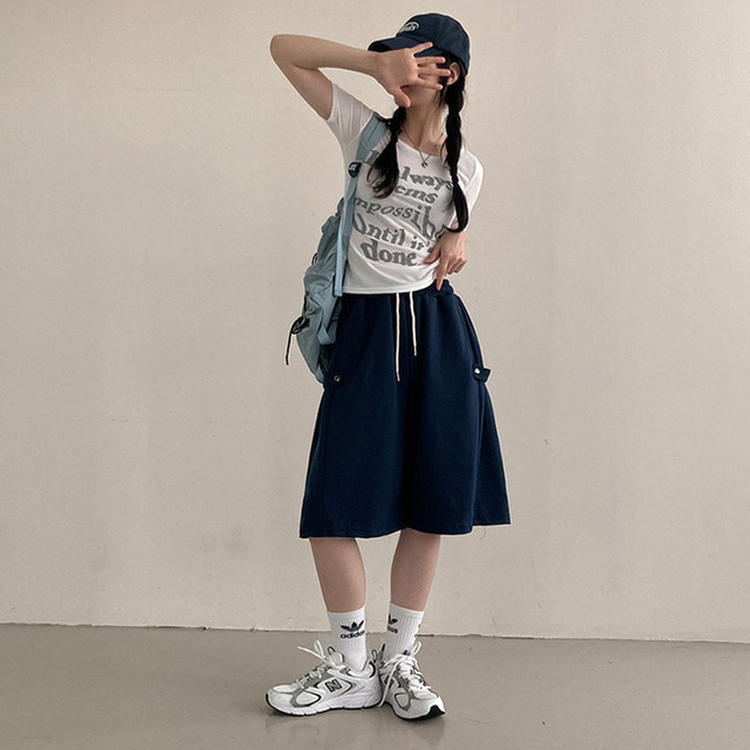 너디 사이드 비죠 트레이닝 반바지 버뮤다 팬츠 네이비