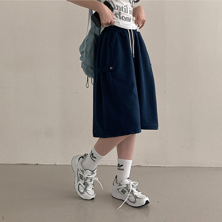 너디 사이드 비죠 트레이닝 반바지 버뮤다 팬츠 네이비