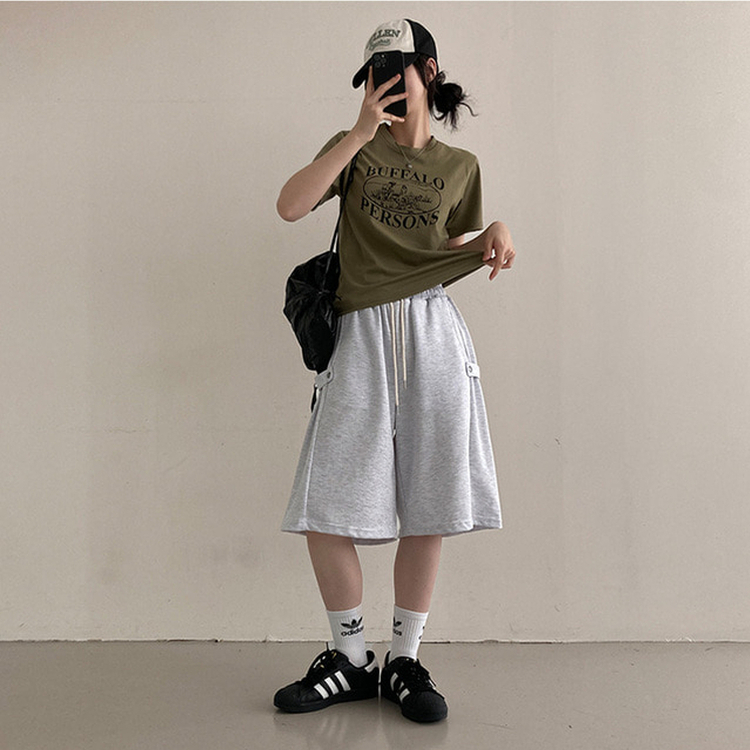 너디 사이드 비죠 트레이닝 반바지 버뮤다 팬츠 백멜란지