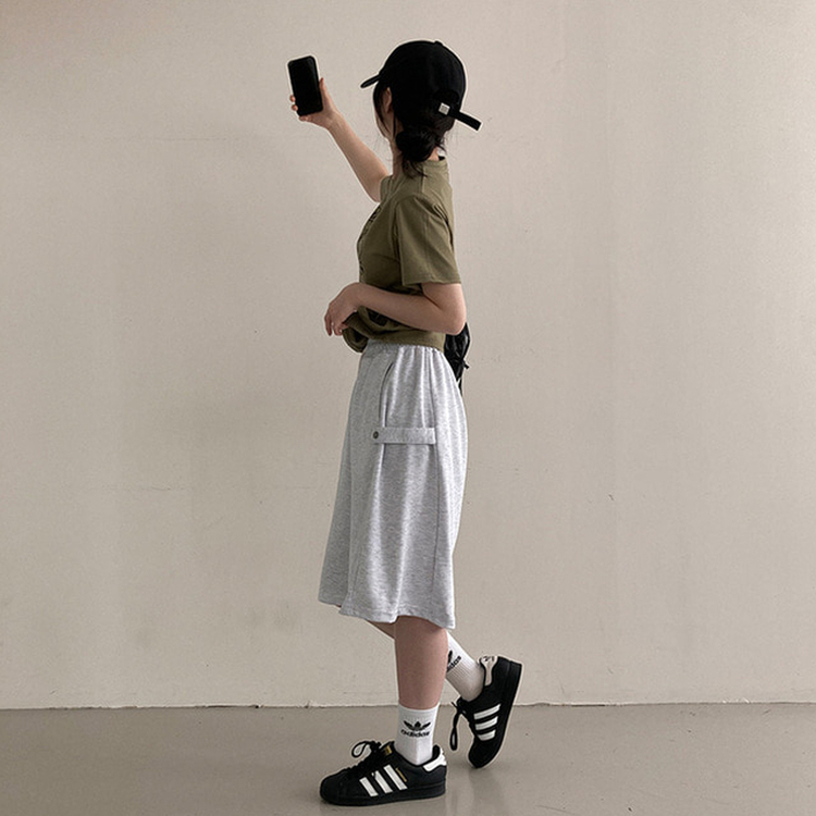 너디 사이드 비죠 트레이닝 반바지 버뮤다 팬츠 백멜란지