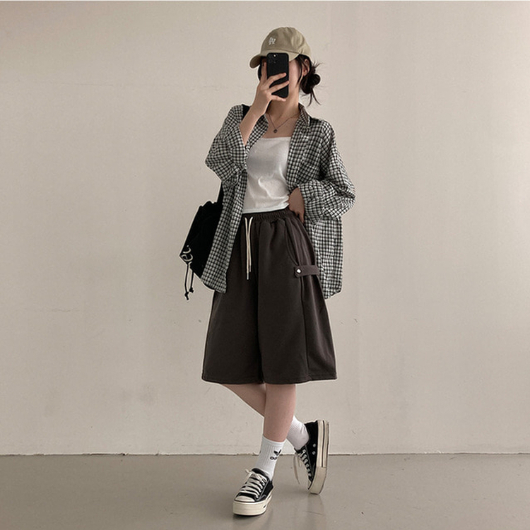 너디 사이드 비죠 트레이닝 반바지 버뮤다 팬츠 카키