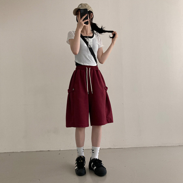 너디 사이드 비죠 트레이닝 반바지 버뮤다 팬츠 레드