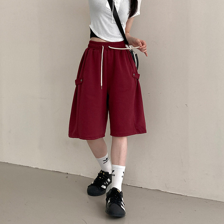 너디 사이드 비죠 트레이닝 반바지 버뮤다 팬츠 레드