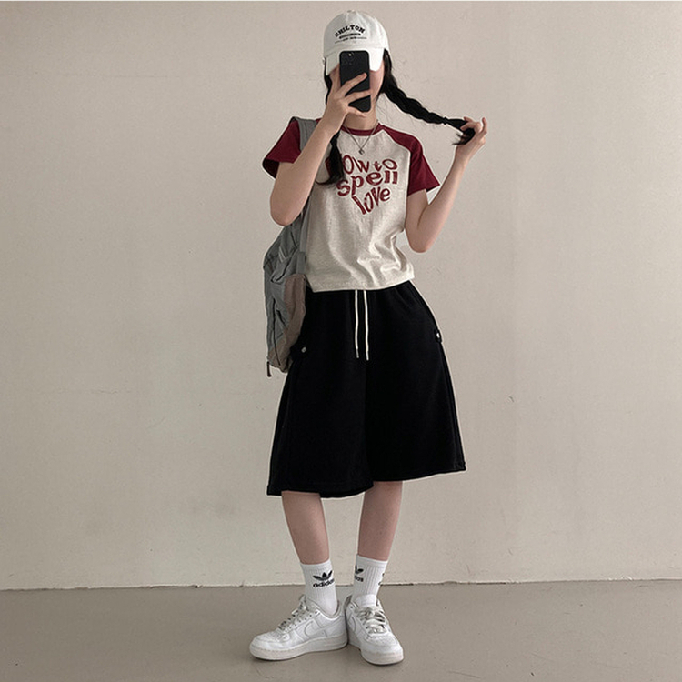 너디 사이드 비죠 트레이닝 반바지 버뮤다 팬츠 블랙