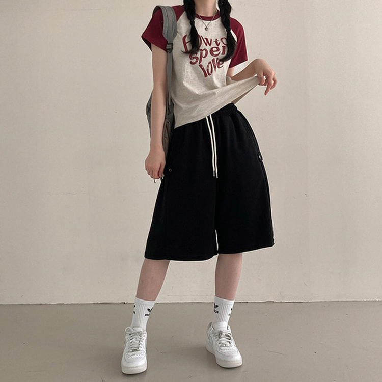 너디 사이드 비죠 트레이닝 반바지 버뮤다 팬츠 블랙