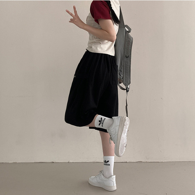 너디 사이드 비죠 트레이닝 반바지 버뮤다 팬츠 블랙