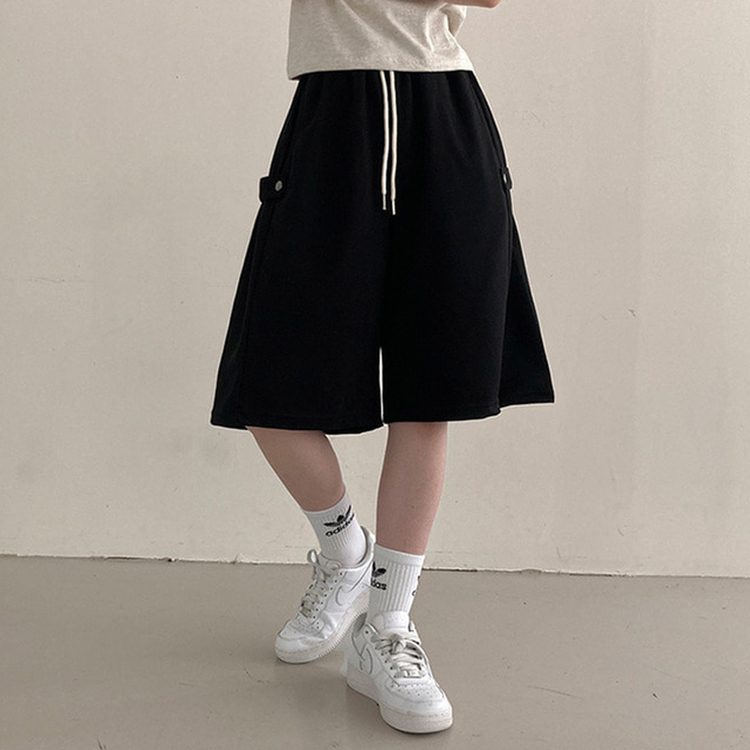 너디 사이드 비죠 트레이닝 반바지 버뮤다 팬츠 블랙