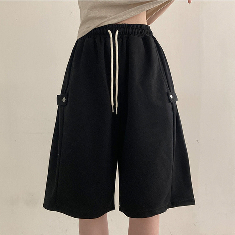 너디 사이드 비죠 트레이닝 반바지 버뮤다 팬츠 블랙