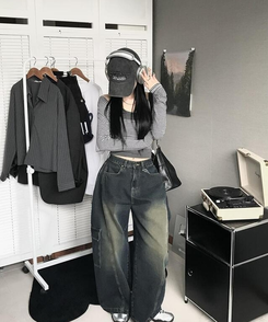 長袖Tシャツ 【SET】レイヤードストライプTシャツ CHARCOAL