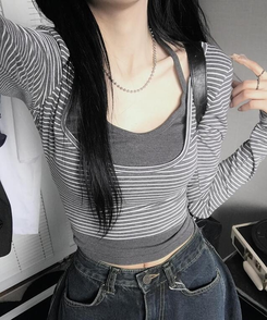長袖Tシャツ 【SET】レイヤードストライプTシャツ CHARCOAL