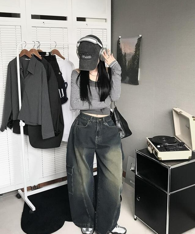 【SET】レイヤードストライプTシャツ CHARCOAL