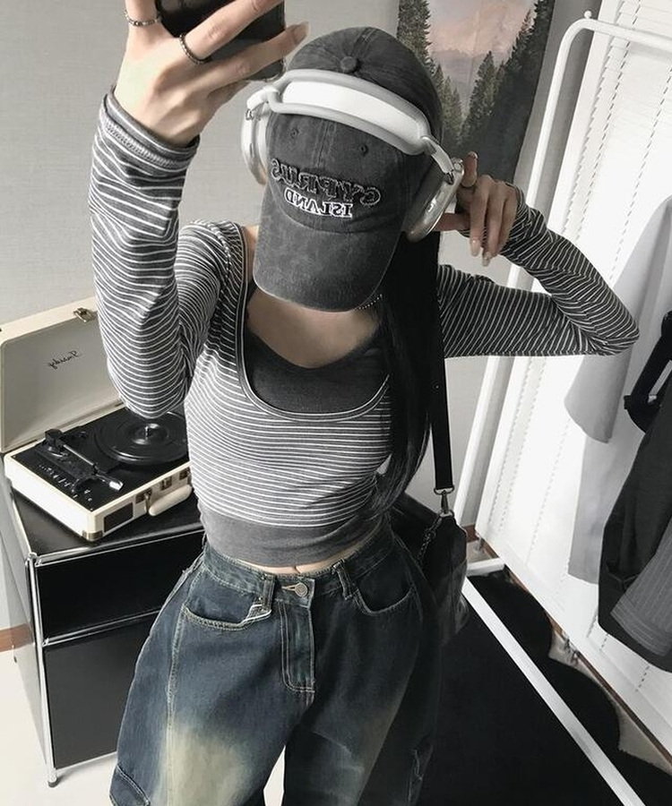 長袖Tシャツ 【SET】レイヤードストライプTシャツ CHARCOAL