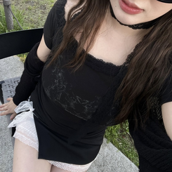 半袖Tシャツ 【+タイ】エンジェルボートネック半袖Tシャツ BLACK