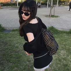 半袖Tシャツ 【+タイ】エンジェルボートネック半袖Tシャツ BLACK
