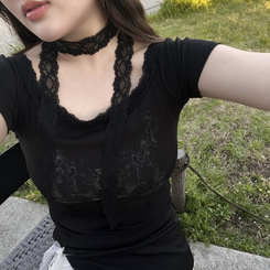 半袖Tシャツ 【+タイ】エンジェルボートネック半袖Tシャツ BLACK