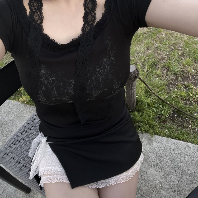 【+タイ】エンジェルボートネック半袖Tシャツ BLACK