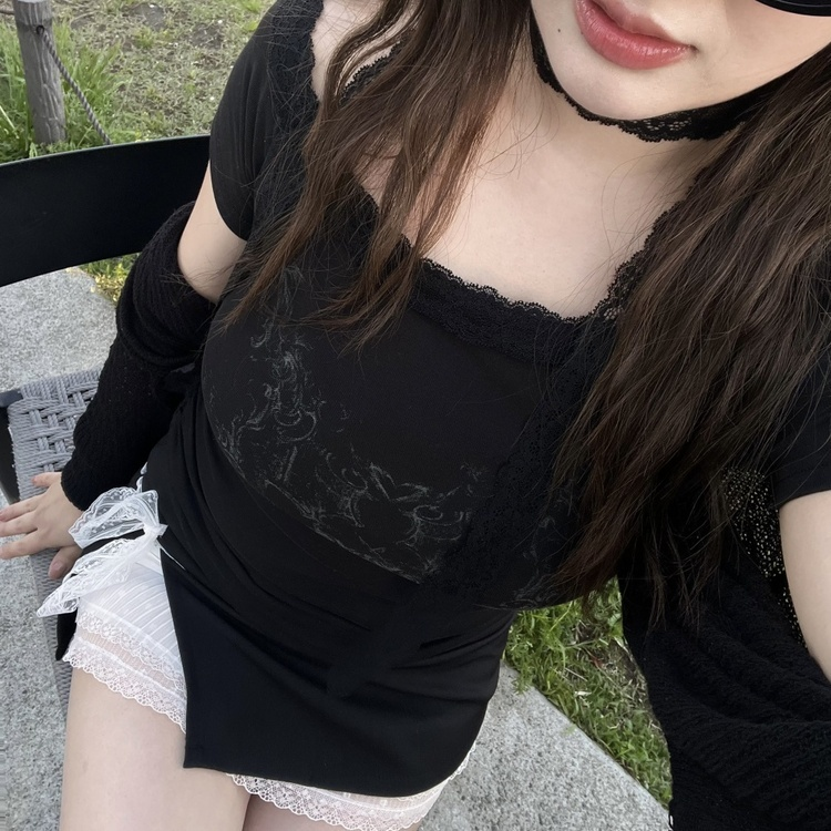【+タイ】エンジェルボートネック半袖Tシャツ BLACK