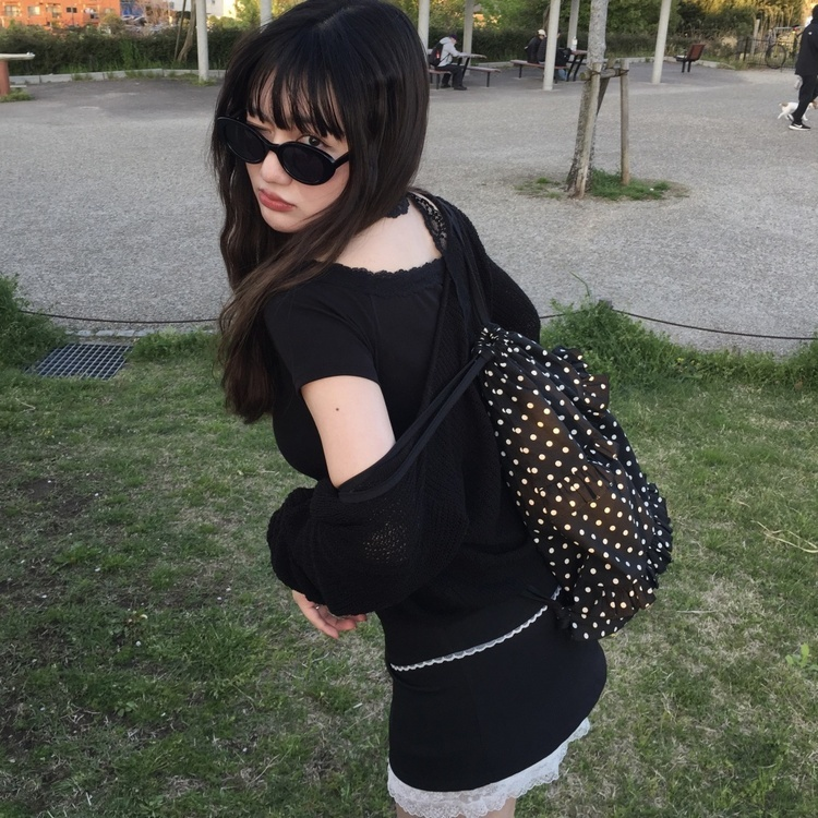 【+タイ】エンジェルボートネック半袖Tシャツ BLACK