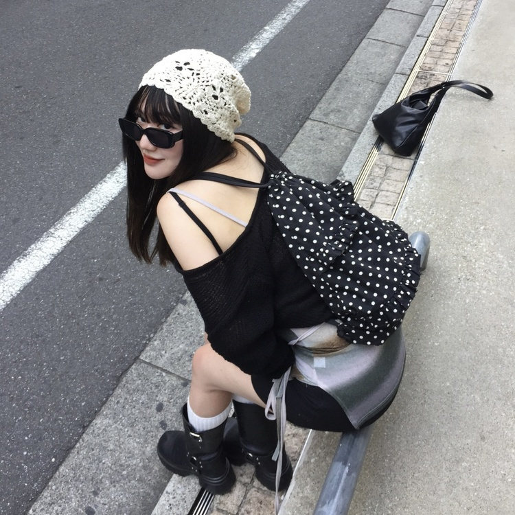 クロシェ編みサマーニット帽 IVORY
