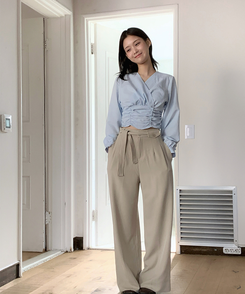 スラックス 【ベルト付き】ロープラインスラックス BEIGE