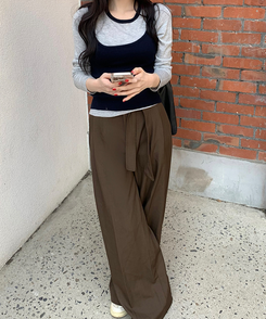スラックス 【ベルト付き】ロープラインスラックス BROWN