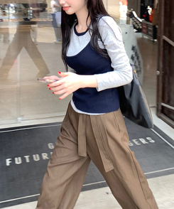 スラックス 【ベルト付き】ロープラインスラックス BROWN