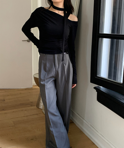 スラックス 【ベルト付き】ロープラインスラックス GRAY