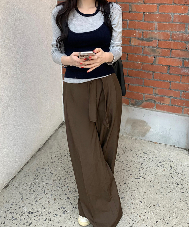 【ベルト付き】ロープラインスラックス BROWN