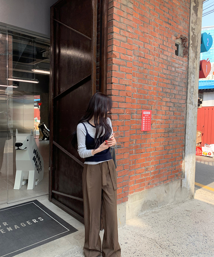 【ベルト付き】ロープラインスラックス BROWN
