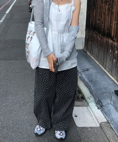コットンパンツ スタードットコットンロングパンツ CHARCOAL